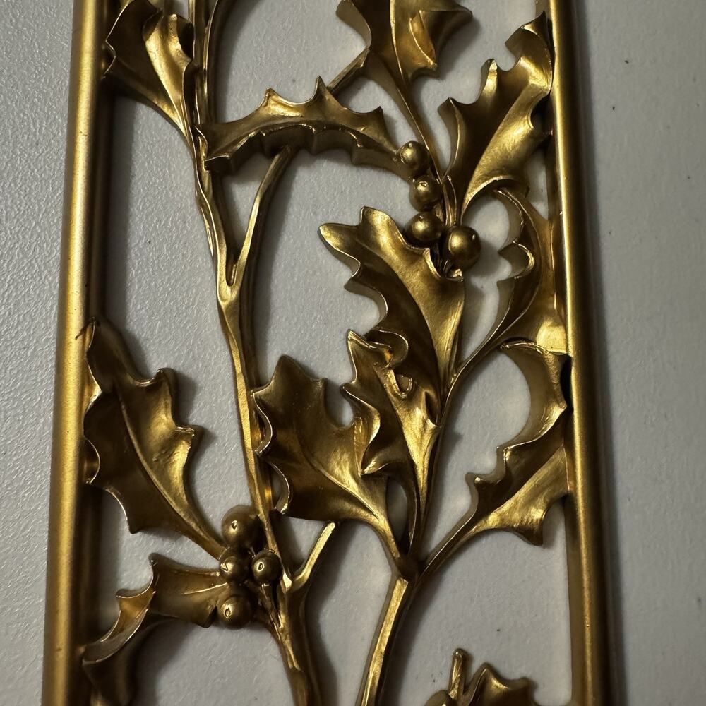 Vintage Christmas Dart Gold Holly Berries Wall Panel 1954 MCM Hollywood Regency - Picture 12 of 14